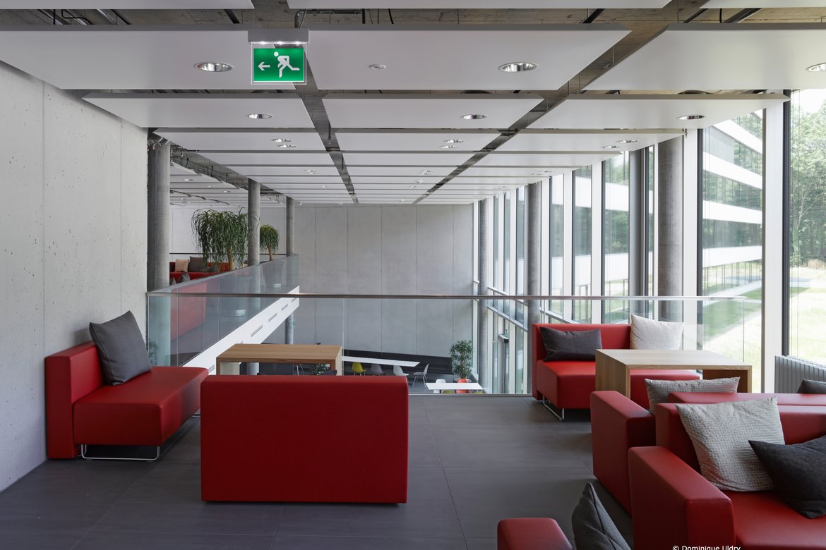 Swisscom, Ittigen - Chilled metal ceiling sails for Swisscom, Ittigen